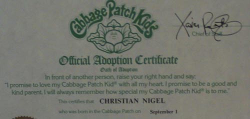 cabbage patch adoption certificate